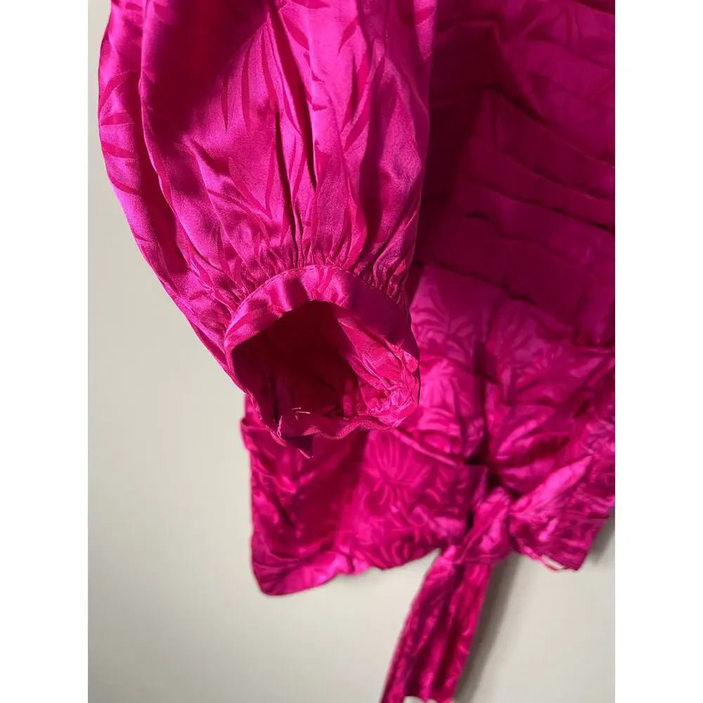 Ronny Kobo Giorgia Dress Fuchsia Silk Blend Ruched Wrap Mini Long Sleeve